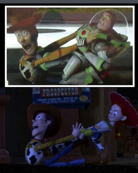 Buzz and Jessie both pin Woody the same way, in Toy Story and Toy Story 2