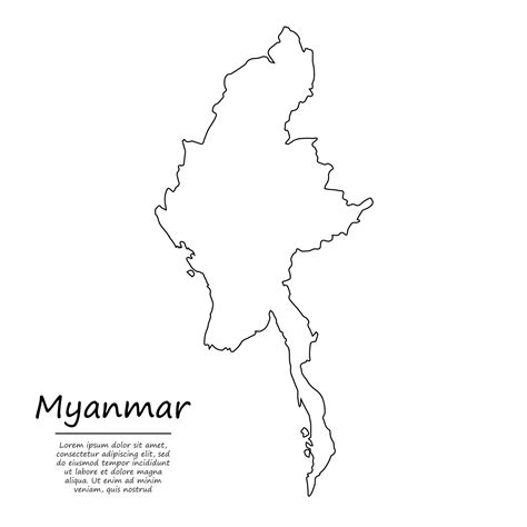 Simple Outline Map Of Myanmar In Sketch Line Style Vector Art