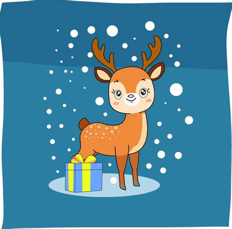 Cute Santa Reindeer With Ts Isolated On Plain Background With Snow