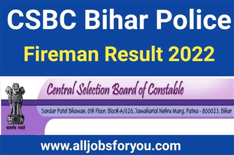 Bihar Police Fireman Result Date 2022 CSBC Fireman Merit List 2csbc