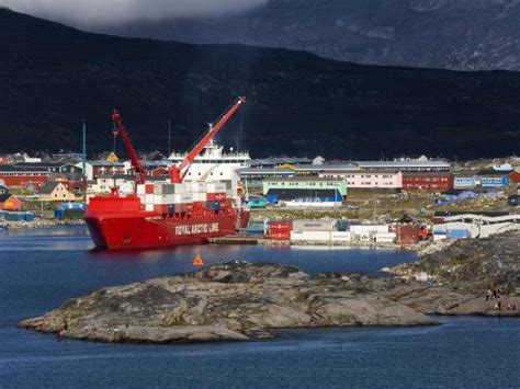 Container Ship Unloading At Nanortalik Port Island Of Qoornoq Kitaa