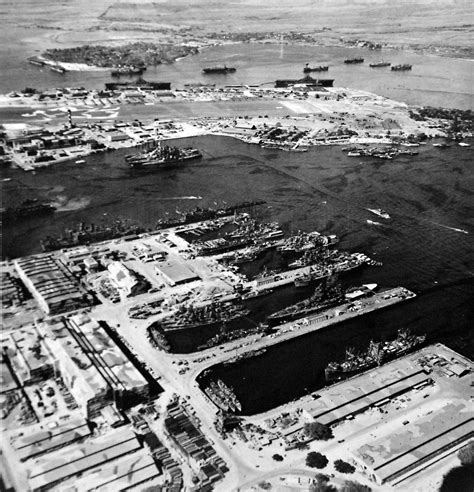 [photo] Aerial View Of Shipping In The Pearl Harbor Navy Yard Repair Basin With Ford Island