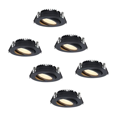 6x Dimmable LED Downlights Rome Black Tiltable 2700K IP44