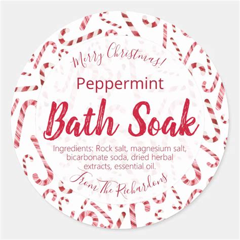 Christmas Candy Cane Bath Bomb Salt Soak Labels Zazzle