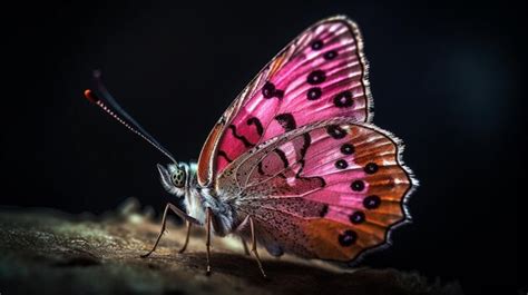 Una Mariposa Con Alas Rosas Y Negras Est Sobre Un Trozo De Madera