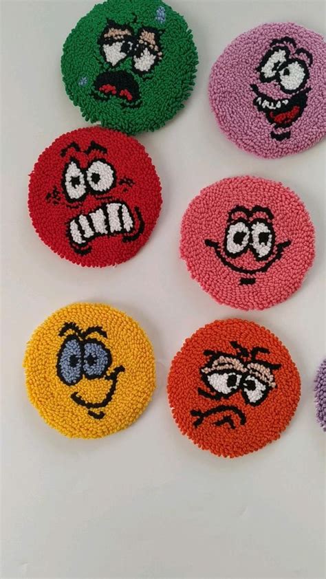 Punch Needle Emoji Smiley Coasters Hand Tufted Mug Rug Manualidades Bricolaje De Artesanía