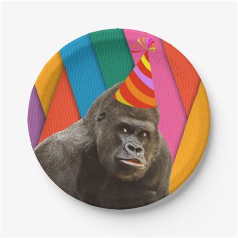 Party Like An Animal Gorilla With Hat Birthday Paper Plate