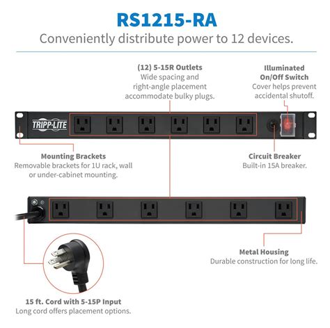 Rs 1215 Ra Eaton Tripp Lite 多路电源插座条 12插座 线缆长15英尺