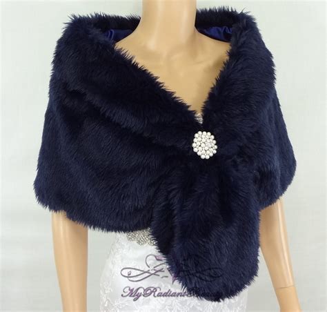 Faux Fur Stole Navy Blue Faux Fur Wrap Bridal Shrug Fur