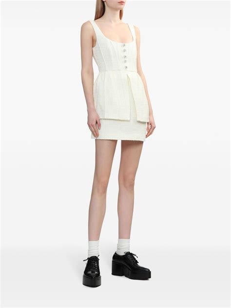 Self Portrait peplum waist Bouclé Minidress White FARFETCH