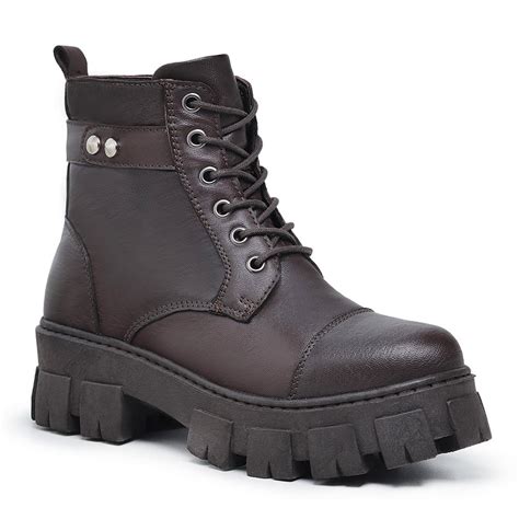 Bota Coturno Autem Originals Cano Curto De Couro Sola Alta