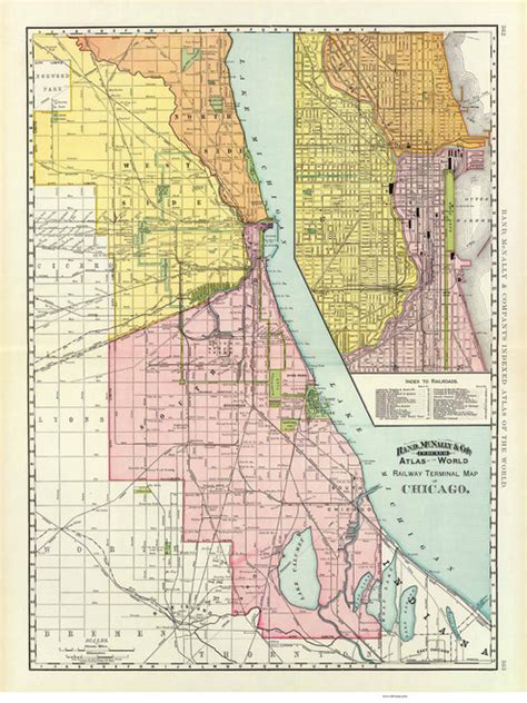 Chicago Railroad 1897 Rand Mcnally Old Map Reprint Illinois Cities Old Maps