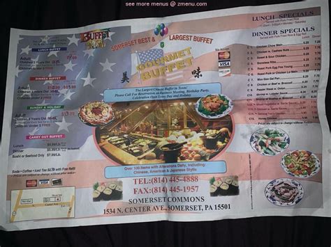 Online Menu of Somerset Gourmet Buffet Restaurant, Somerset, Pennsylvania, 15501 - Zmenu