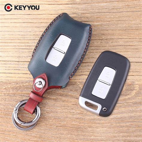 KEYYOU Leather Cover 2 Buttons Car Key Shell Case Fit For Hyundai