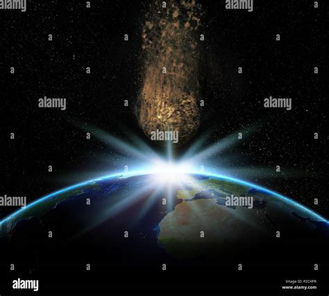 3d Render Of Earth With Huge Asteroid Hurtling Towards It Elements Of This Image Furnished By