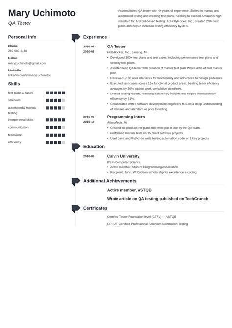 Qa Tester Resume Examples For It Software Testers