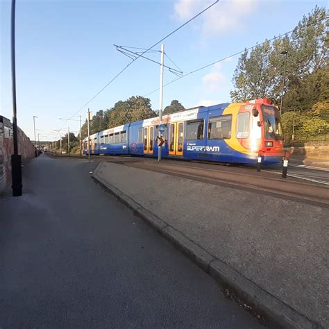 Not quite Railway but a Tram from the Sheffield SuperTrams passes the B6071 after stopping at ...