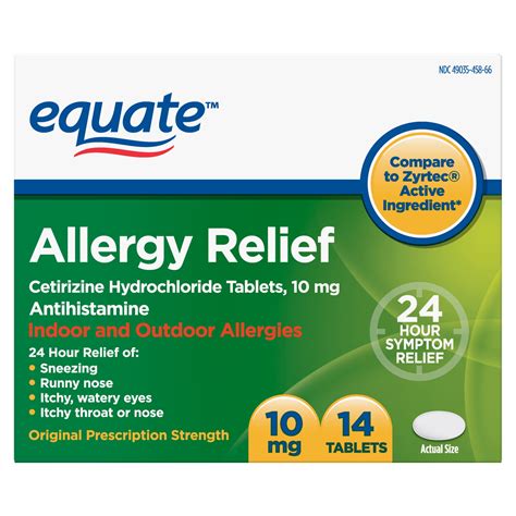 Equate Allergy Relief, Cetirizine Hydrochloride Tablets, 10 mg, 14 ...