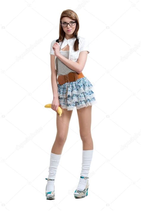 Sexual Brunette Posing With Banana Stock Photo Yablonski
