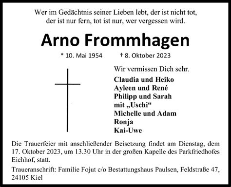 Traueranzeigen Von Arno Frommhagen Trauer Anzeigen De