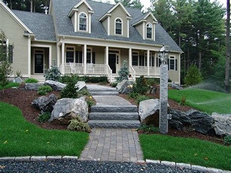 Ledge Rock Granite Steps Pavers And Plants Landscaping Shrubs Front