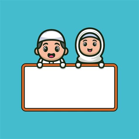 Premium Vector Cute Muslim Boy And Girl Holding Blank Board