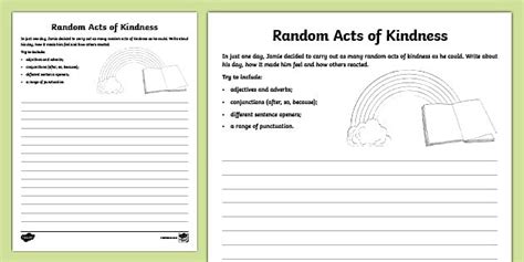 Random Acts Of Kindness Story Writing Worksheet Twinkl