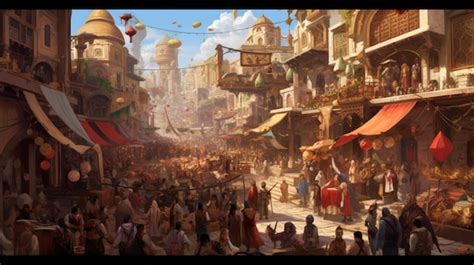 Premium Ai Image A Bustling Marketplace Filled With People And Anima