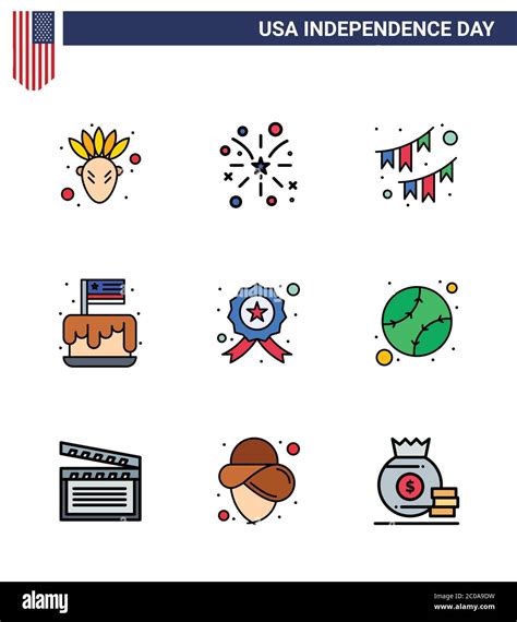 9 USA Flat Filled Line Signs Independence Day Celebration Symbols of ...