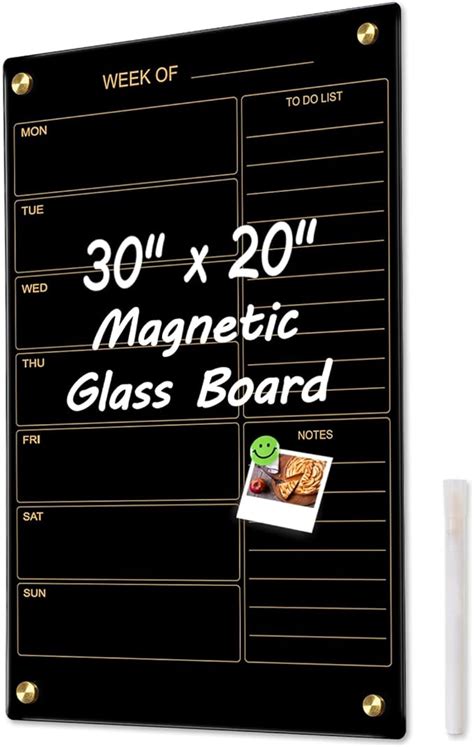 Amazon Aitakatta Black Glass Golden Weekly Dry Erase Calendar For