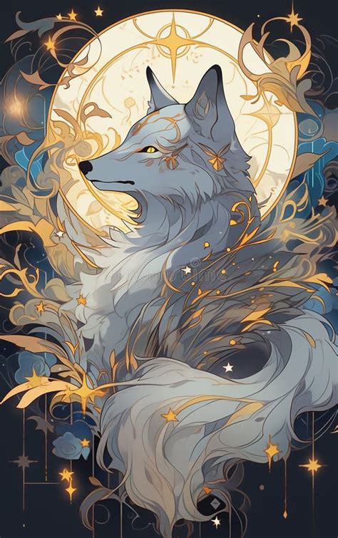 celestial wolf  ornamental background stock illustration