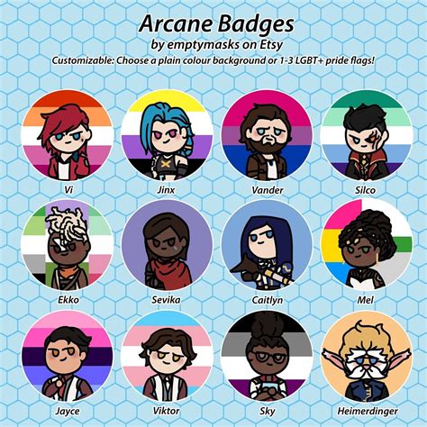 Arcane Chibi Badges Vi Jinx Vander Silco Ekko Sevika Caitlyn