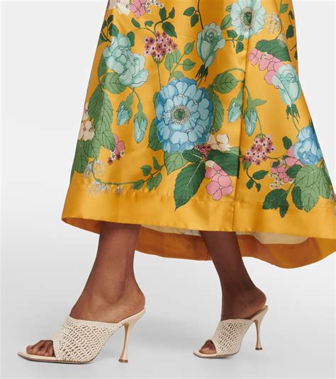 Dana Floral Satin Midi Dress In Gold Alemais Mytheresa