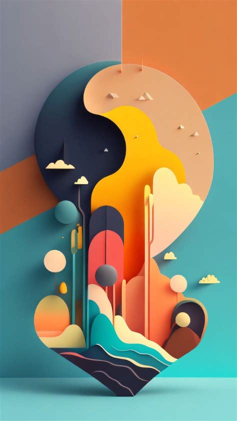 Abstract Paper Cutout Art With Mountains And Clouds