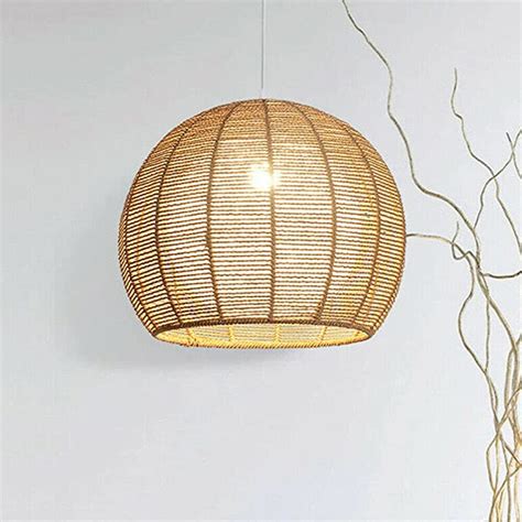 OUKANING 12 Inch Vintage Woven Wicker Rattan Shade Pendant Light