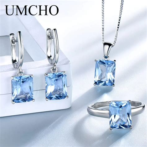 UMCHO Conjunto De Joyas De Plata De Ley 925 Con Topacio Azul Cielo Para