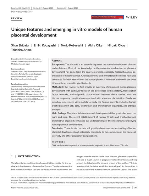 Pdf Unique Features And Emerging In Vitro Models Of Human Placental