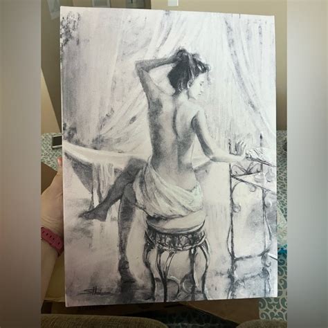 Wall Decor Overstock Black And White Canvas Of Naked Woman On Stool In Bathroom Brand New