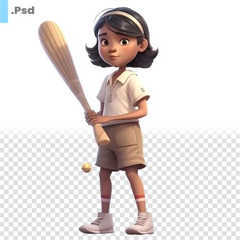 Renderiza O D De Uma Menina Taco De Beisebol Em Modelo Psd De