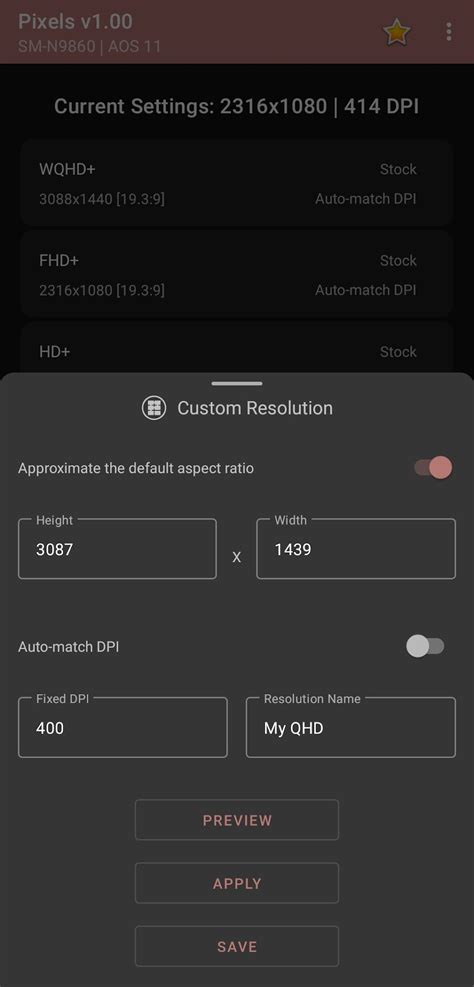pixels resolutiondpi changer  android