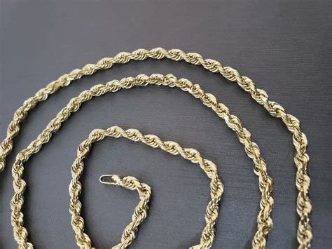 Real K Gold Rope Chain Mm Mm Necklace Kt Yellow Gold