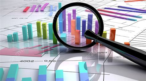 Some Graph And Bar Charts With A Magnifying Glass Background D