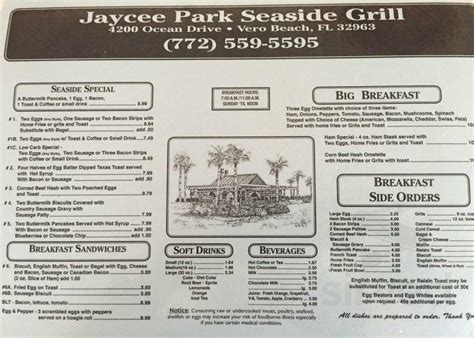 Seaside Grill Menu In Vero Beach Florida Usa