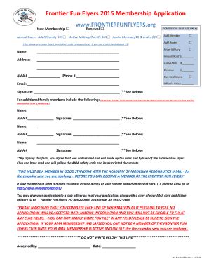 Fillable Online Frontier Fun Flyers 2015 Membership Application Fax