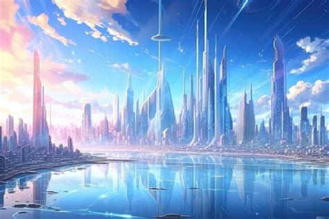 Premium Photo | Landscape futuristic city of the future in anime style