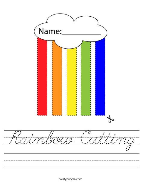 Rainbow Cutting Worksheet Cursive Twisty Noodle