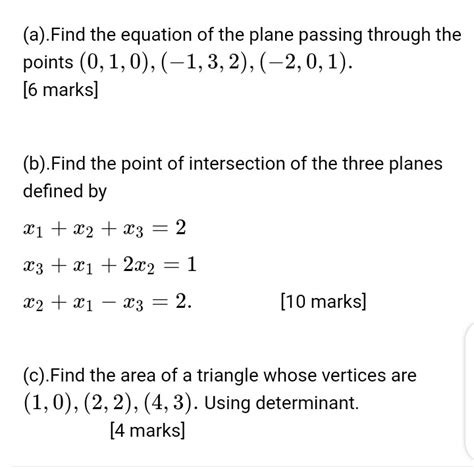 Solved Afind The Equation Of The Plane Passing Through