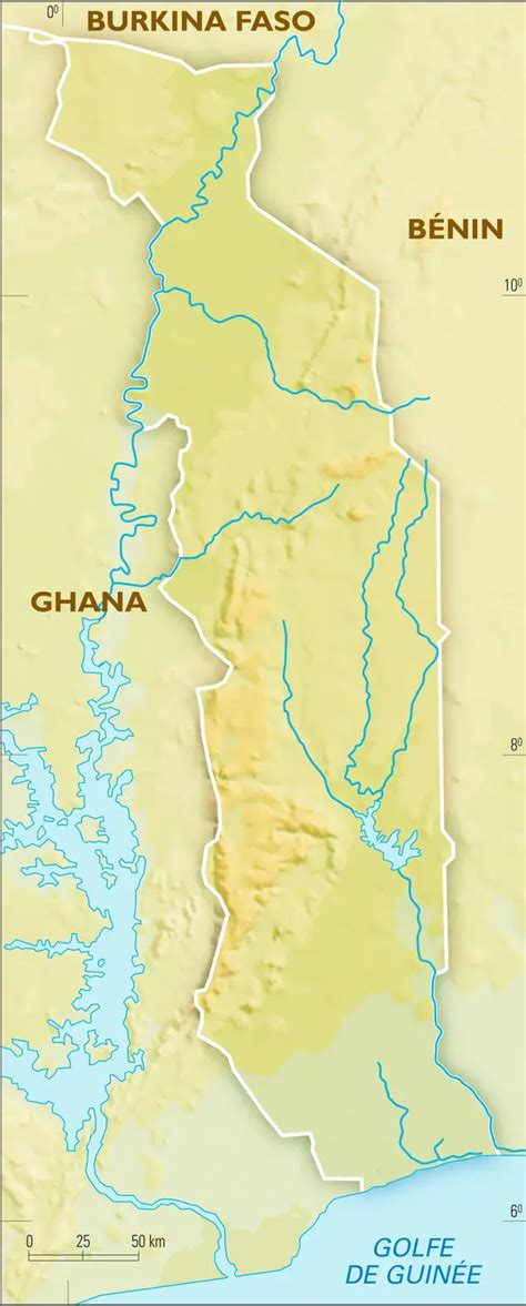 Togo carte physique vierge Média Encyclopædia Universalis