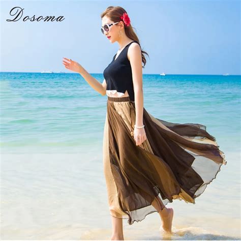 Dosoma Pleated Beach Skirts Female Summer High Waist Plus Size