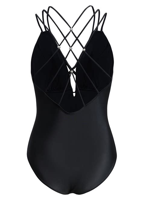 Criss Cross Black Tie Front One Piece Swimwear Modlily Usd